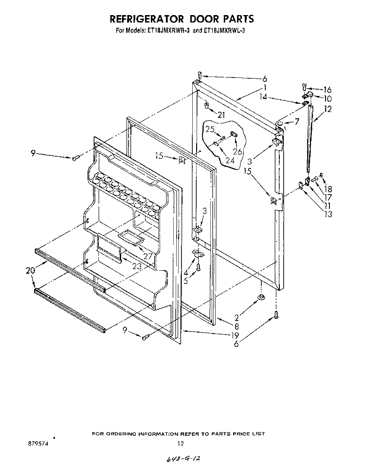REFRIGERATOR DOOR, NOT ILLUSTRATED Diagram and Parts List for ET18JMXRWR3  Whirlpool Refrigerator