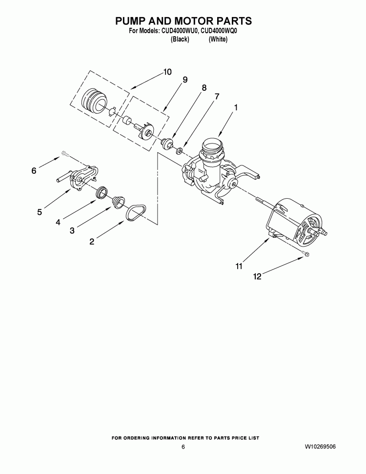 PUMP AND MOTOR PARTS Diagram and Parts List for CUD4000WQ0  Crosley Dishwasher
