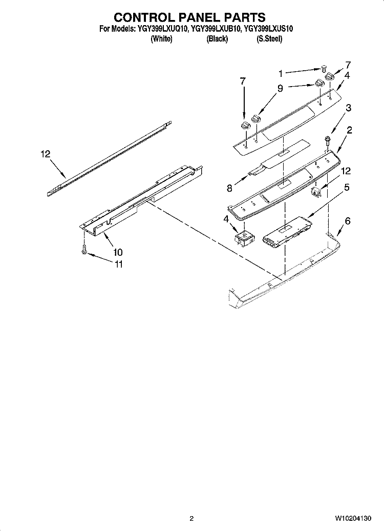 CONTROL PANEL PARTS Diagram and Parts List for YGY399LXUQ10  Whirlpool Range