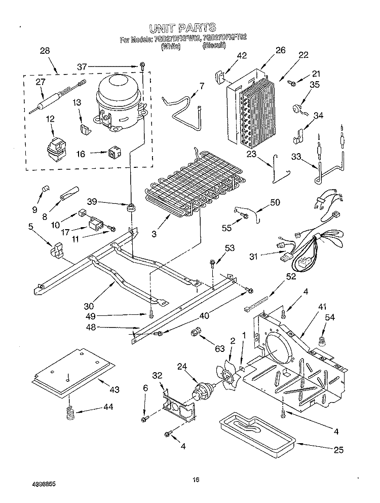 UNIT Diagram and Parts List for 7GD27DFXFT02  Whirlpool Refrigerator