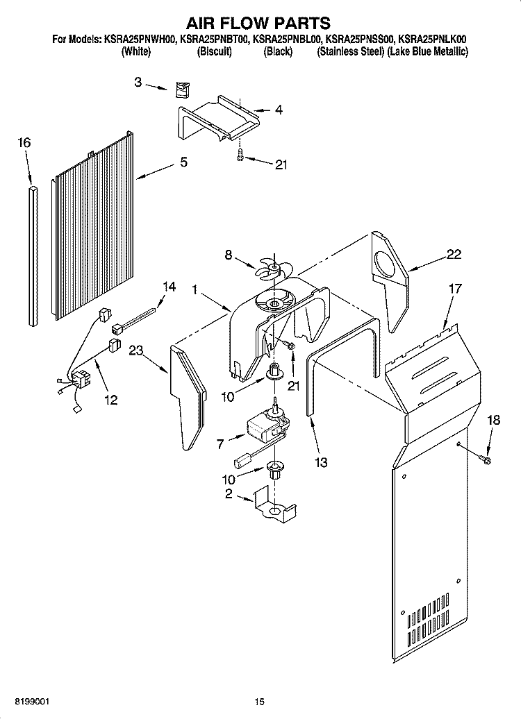 AIR FLOW PARTS Diagram and Parts List for KSRA25PNBT00  KitchenAid Refrigerator
