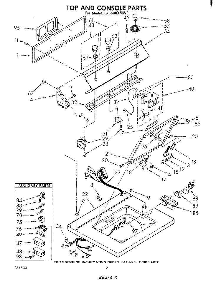 TOP AND CONSOLE Diagram and Parts List for LA5580XMW0  Whirlpool Washer