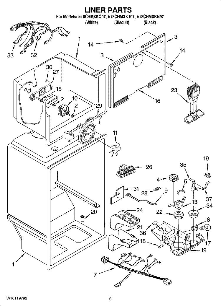 LINER PARTS Diagram and Parts List for ET8CHMXKQ07  Whirlpool Refrigerator