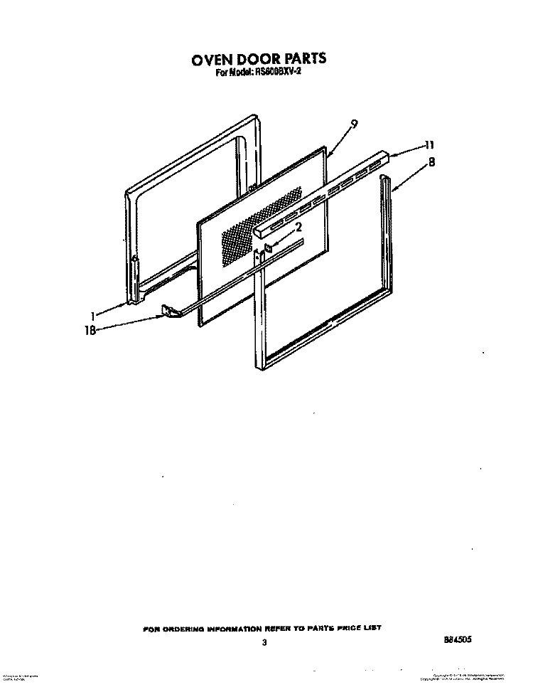 OVEN DOOR Diagram and Parts List for RS600BXV2  Whirlpool Range