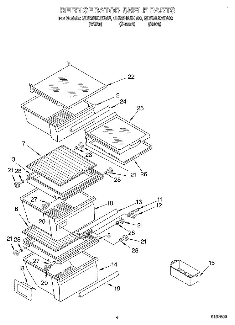 REFRIGERATOR SHELF Diagram and Parts List for GD5SHAXKQ00  Whirlpool Refrigerator