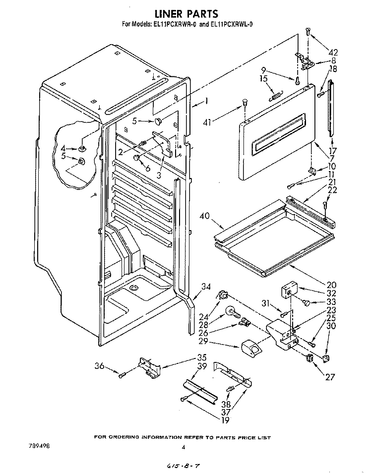 LINER Diagram and Parts List for EL11PCXRWL0  Whirlpool Refrigerator