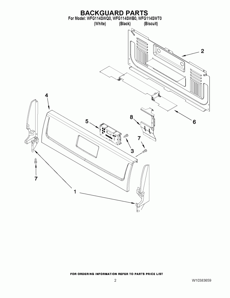 BACKGUARD PARTS Diagram and Parts List for WFG114SWB0  Whirlpool Range