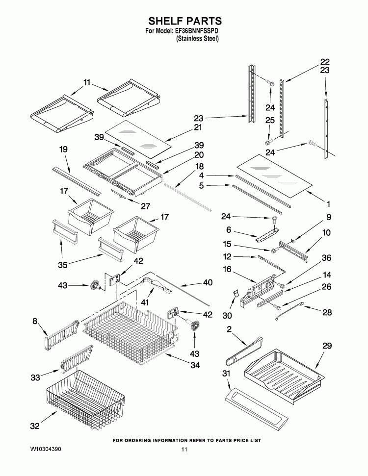 SHELF PARTS Diagram and Parts List for EF36BNNFSSPD  Whirlpool Refrigerator