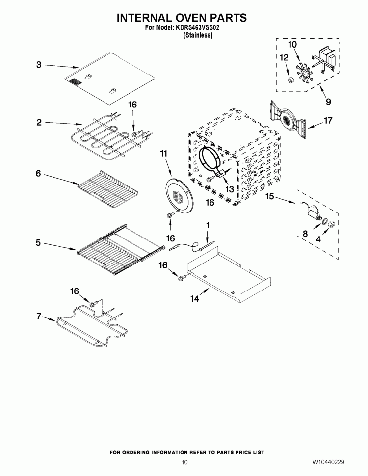 INTERNAL OVEN PARTS Diagram and Parts List for KDRS463VSS02  KitchenAid Range