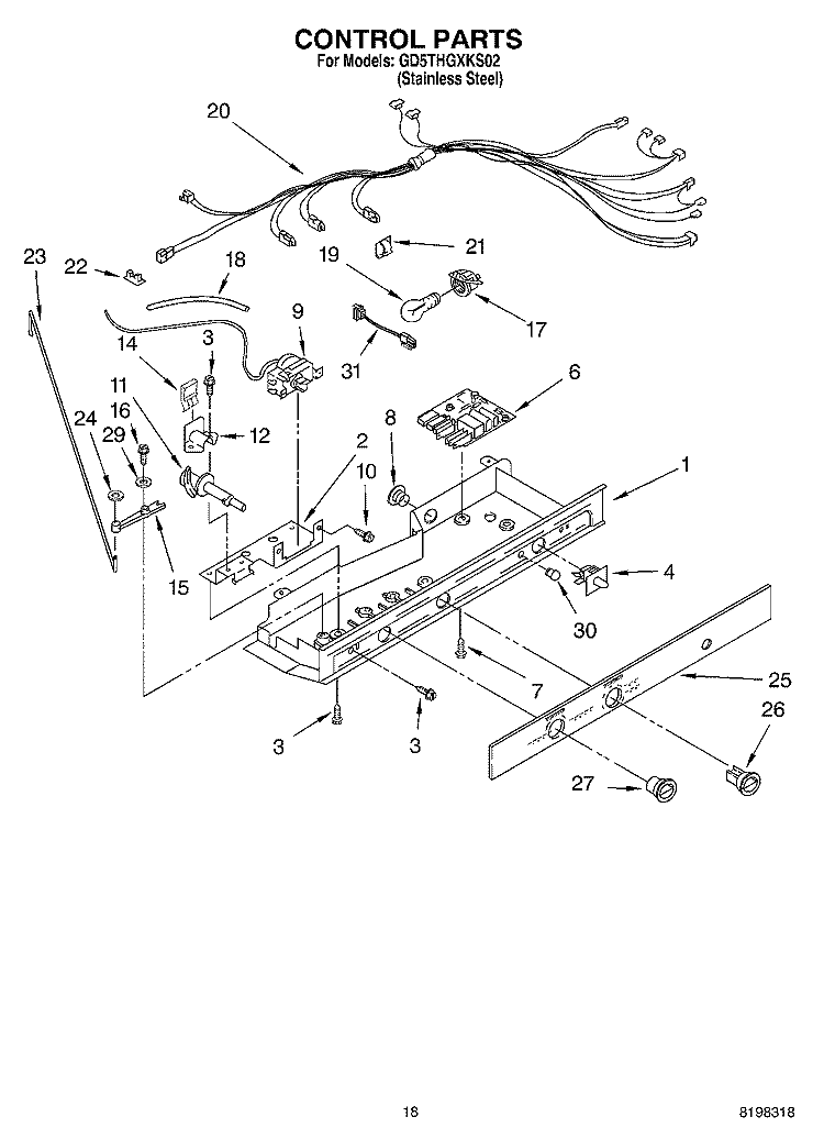 CONTROL Diagram and Parts List for GD5THGXKS02  Whirlpool Refrigerator