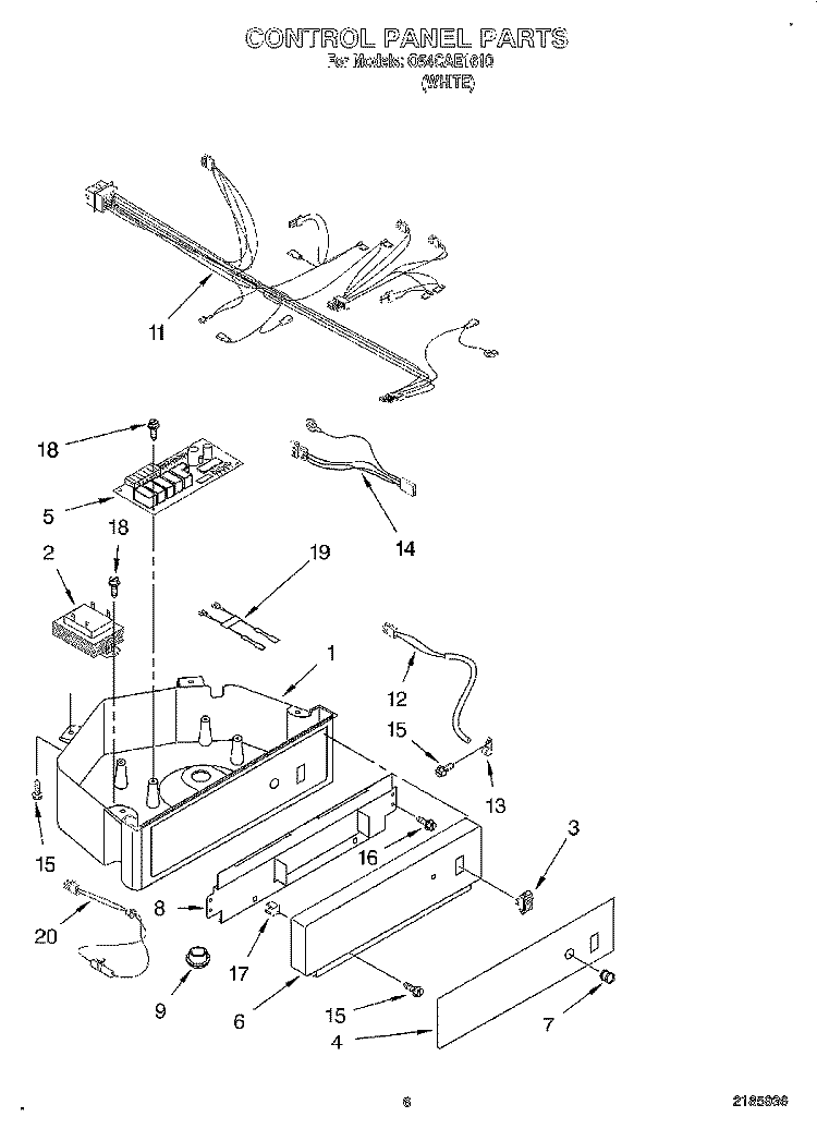 CONTROL PANEL Diagram and Parts List for O54CAE1610  Whirlpool Ice Maker