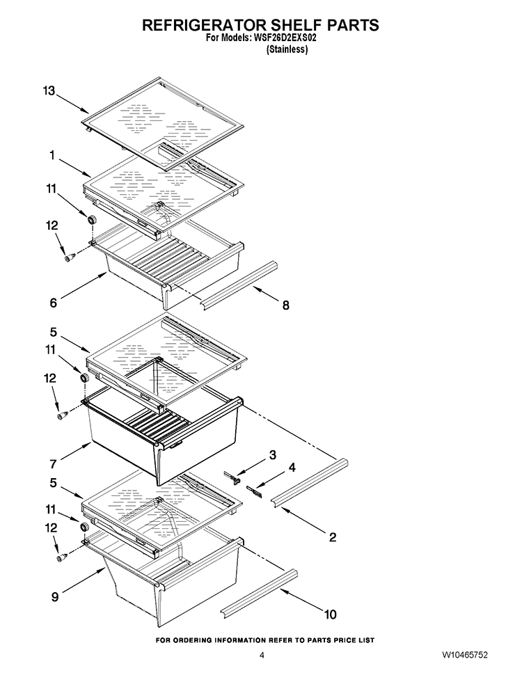 REFRIGERATOR SHELF PARTS Diagram and Parts List for WSF26D2EXS02  Whirlpool Refrigerator