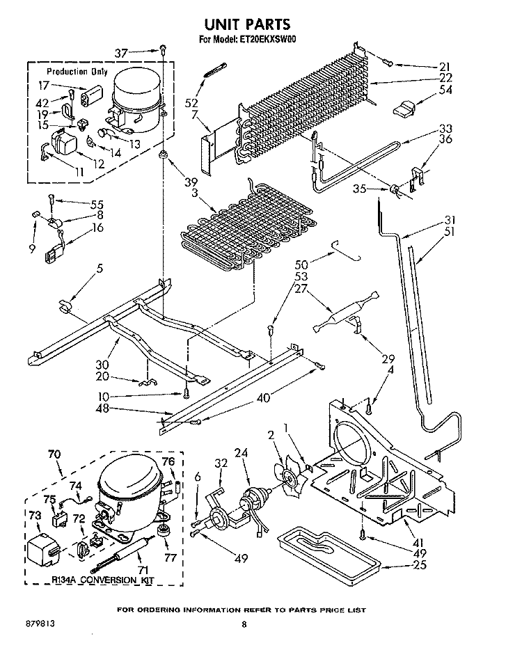 UNIT Diagram and Parts List for ET20EKXSW00  Whirlpool Refrigerator
