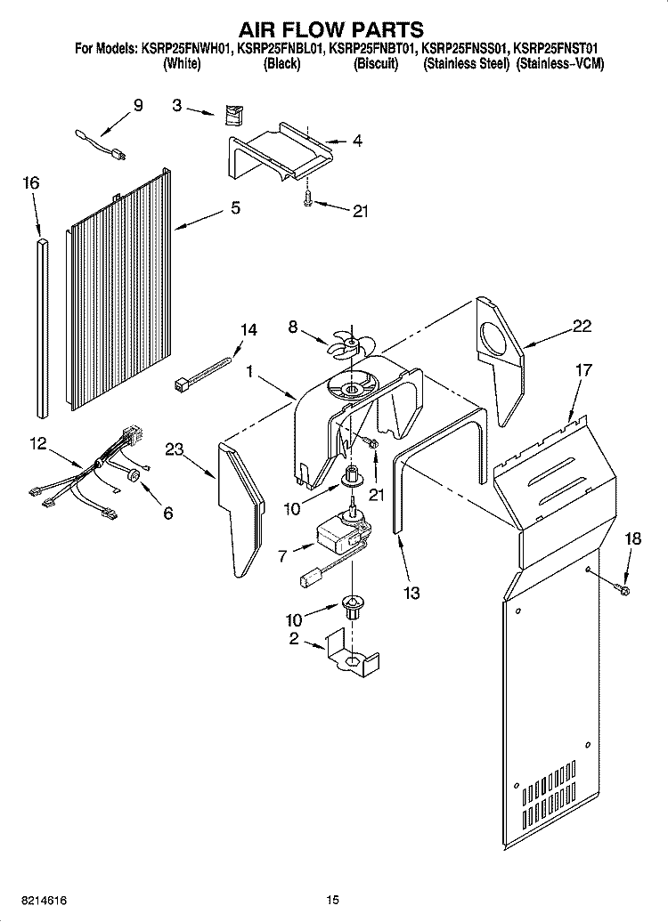 AIR FLOW PARTS Diagram and Parts List for KSRP25FNBL01  KitchenAid Refrigerator