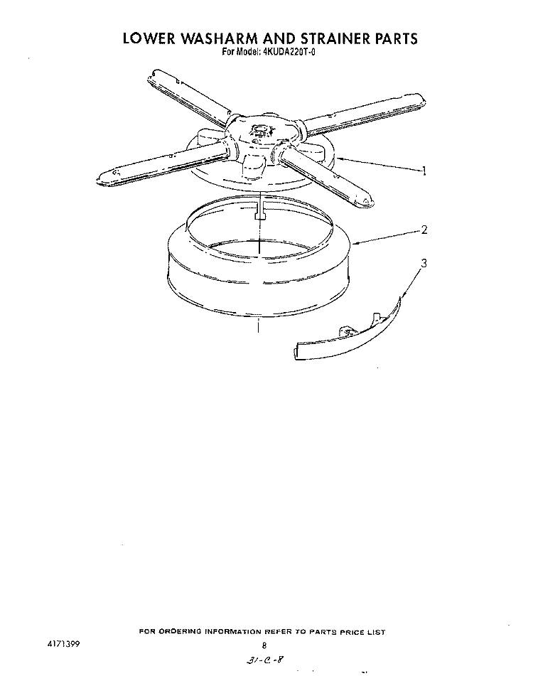 LOWER WASHARM AND STRAINER Diagram and Parts List for 4KUDA220T0  KitchenAid Dishwasher