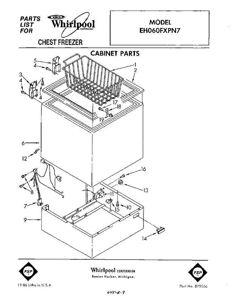 SECTION Diagram and Parts List for EH060FXPN7  Whirlpool Freezer