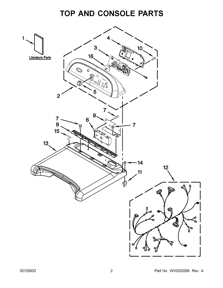 TOP AND CONSOLE PARTS Diagram and Parts List for YWED8800YC1  Whirlpool Dryer