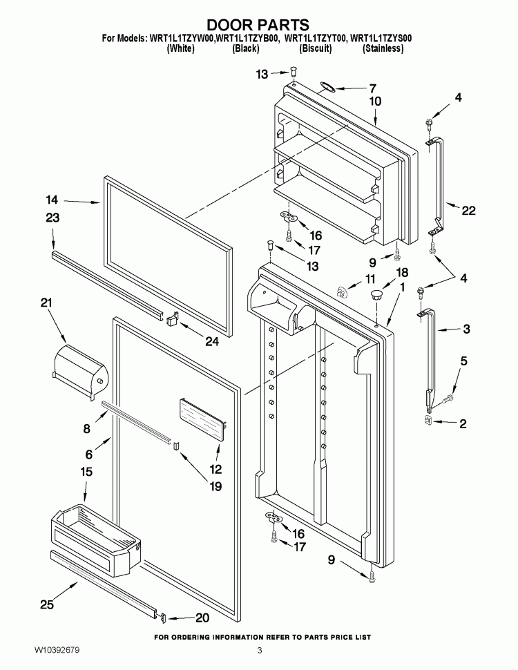 DOOR PARTS Diagram and Parts List for WRT1L1TZYS00  Whirlpool Refrigerator