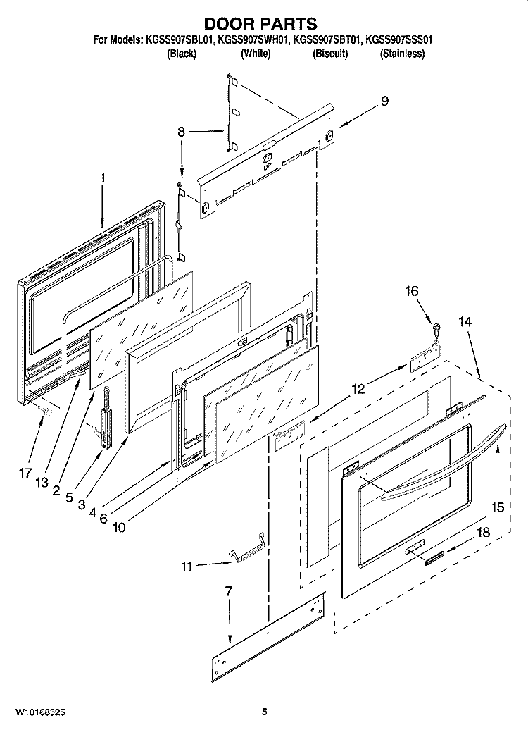 DOOR PARTS Diagram and Parts List for KGSS907SBL01  KitchenAid Range