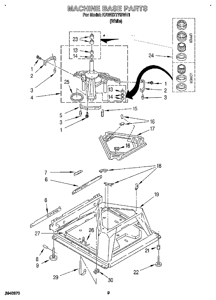 MACHINE BASE Diagram and Parts List for KAWE777BWH1  KitchenAid Washer