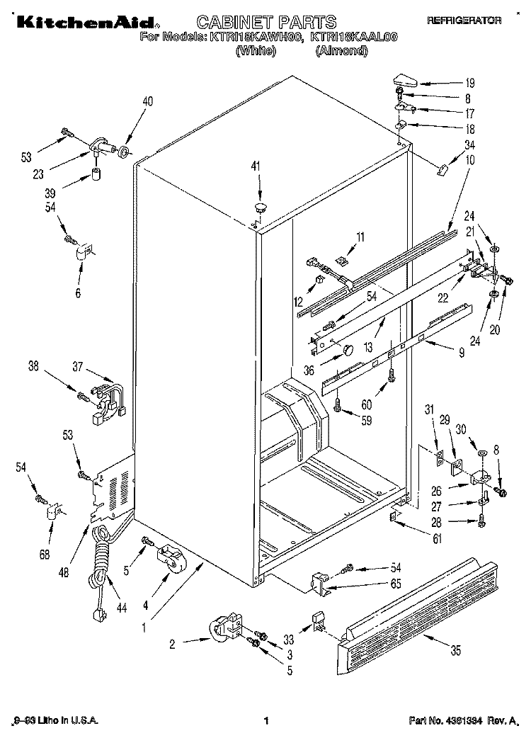 CABINET Diagram and Parts List for KTRI18KAWH00  Whirlpool Refrigerator