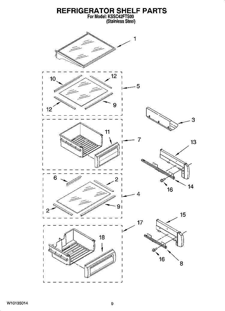 REFRIGERATOR SHELF PARTS Diagram and Parts List for KSSC42FTS00  KitchenAid Refrigerator