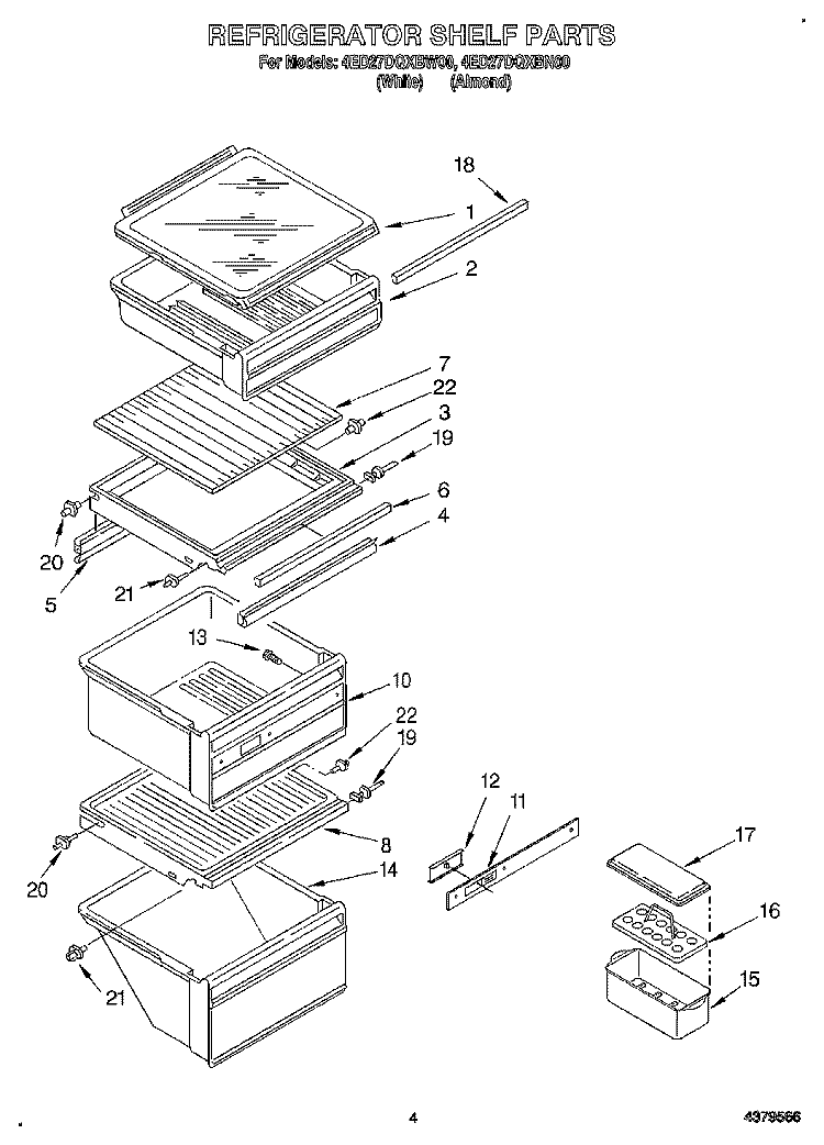 REFRIGERATOR SHELF Diagram and Parts List for 4ED27DQXBN00  Whirlpool Refrigerator