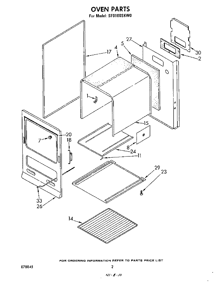 OVEN , LITERATURE Diagram and Parts List for SF0100SKW0  Whirlpool Range