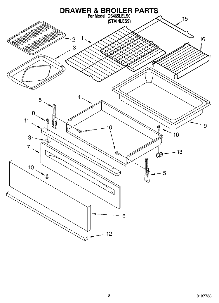 DRAWER & BROILER PARTS, MISCELLANEOUS PARTS Diagram and Parts List for GS465LELS0  Whirlpool Range