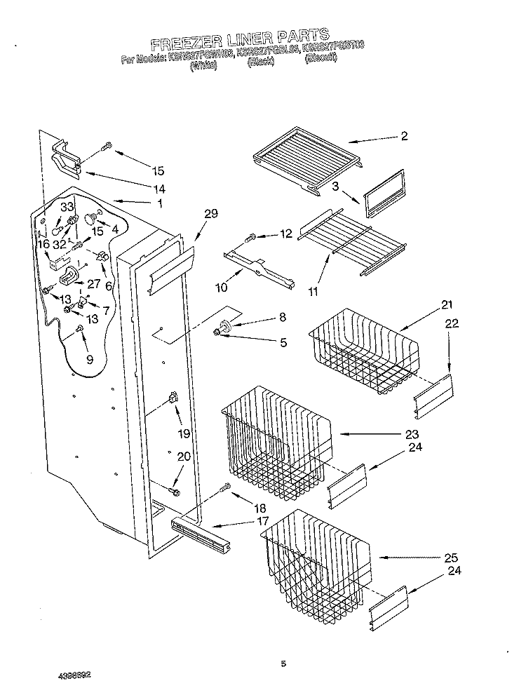 FREEZER LINER Diagram and Parts List for KSRS27FGBT03  KitchenAid Refrigerator