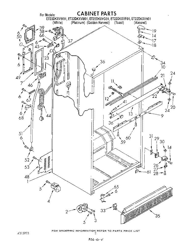 CABINET Diagram and Parts List for ET22DKXVM01  Whirlpool Refrigerator