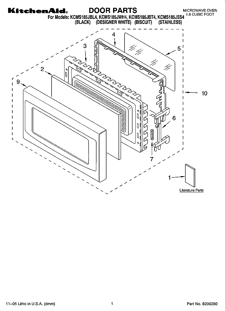 DOOR PARTS Diagram and Parts List for KCMS185JBL4  KitchenAid Microwave
