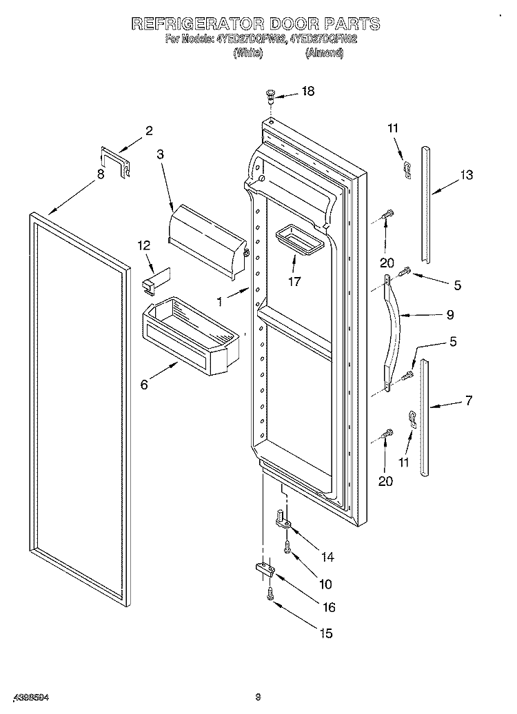 REFRIGERATOR DOOR Diagram and Parts List for 4YED27DQFW02  Whirlpool Refrigerator
