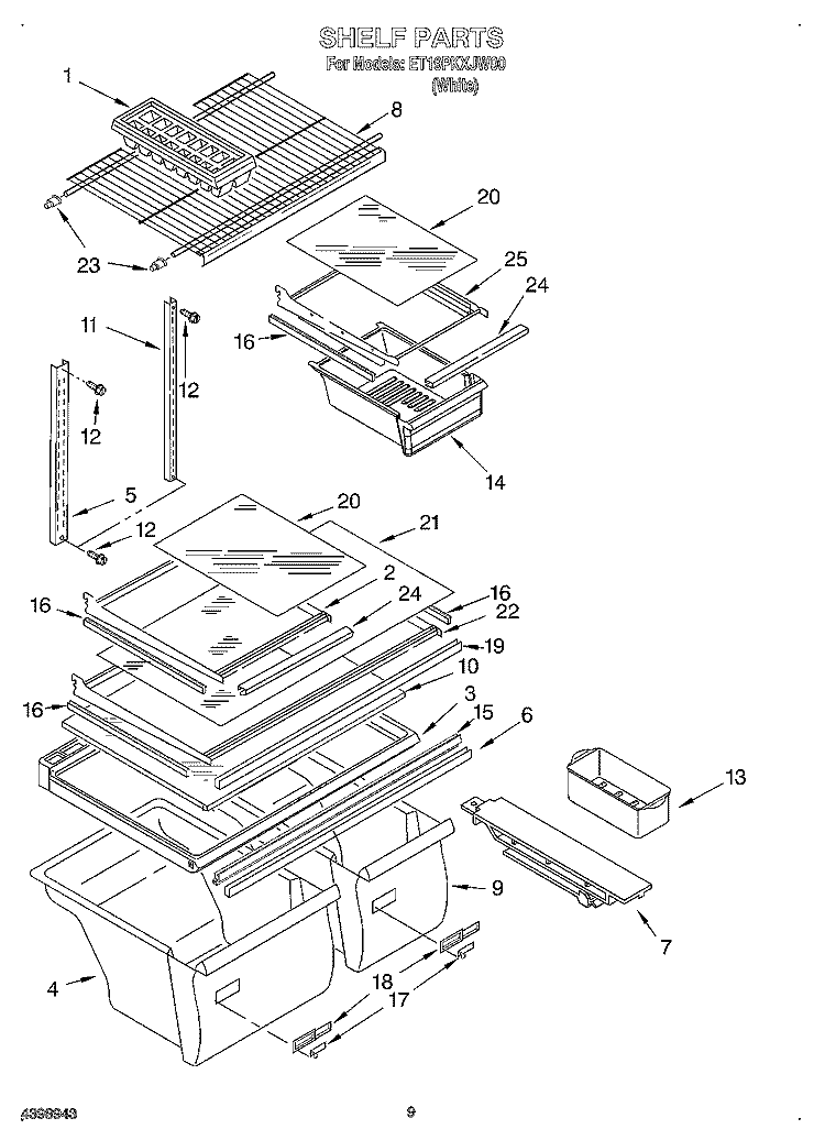 SHELF, OPTIONAL Diagram and Parts List for ET19PKXJW00  Whirlpool Refrigerator