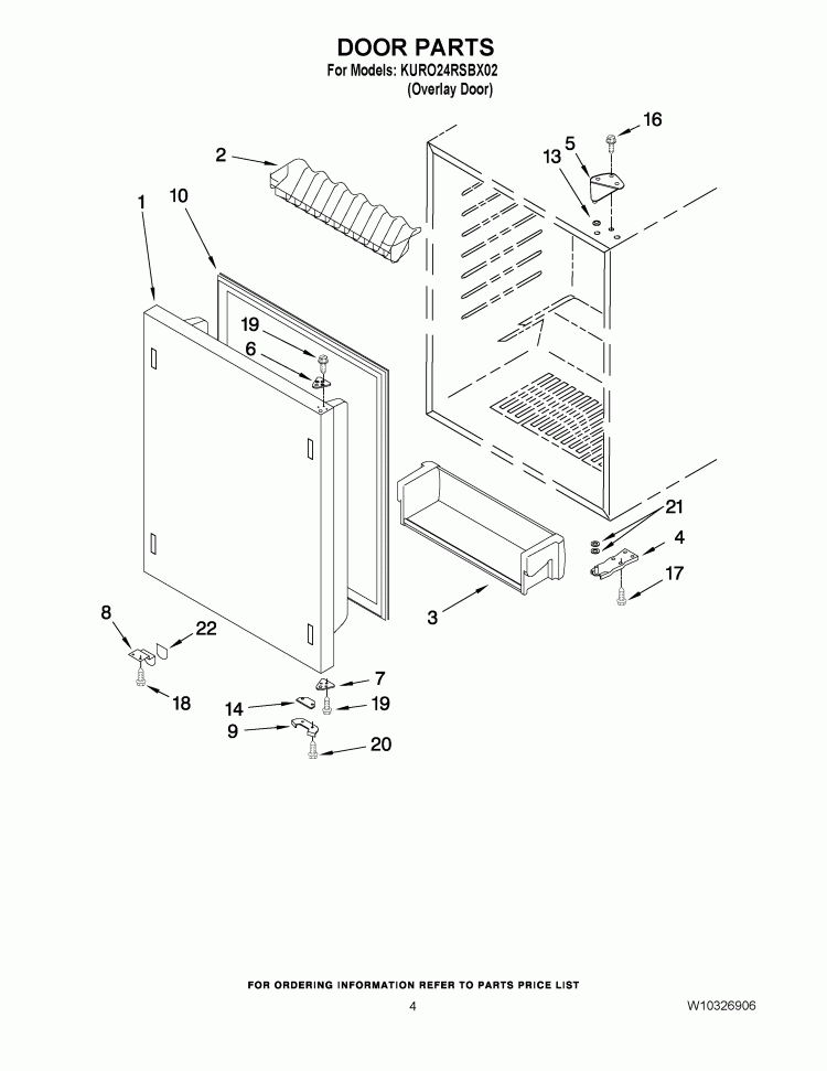 DOOR PARTS Diagram and Parts List for KURO24RSBX02  KitchenAid Refrigerator