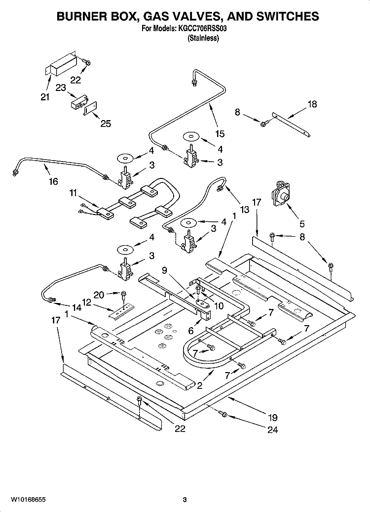 BURNER BOX, GAS VALVES, AND SWITCHES, OPTIONAL PARTS Diagram and Parts List for KGCC706RSS03  KitchenAid Cooktop