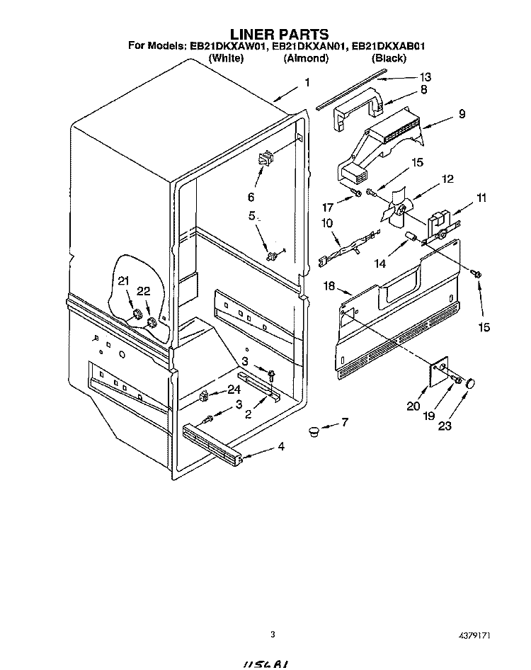 LINER Diagram and Parts List for EB21DKXAW01  Whirlpool Refrigerator