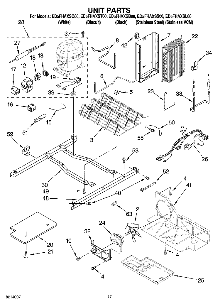 UNIT PARTS Diagram and Parts List for ED5FHAXSQ00  Whirlpool Refrigerator