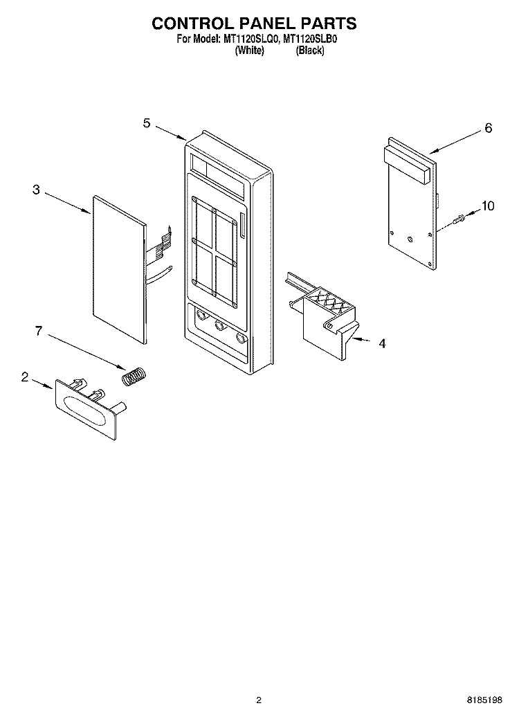 CONTROL PANEL PARTS Diagram and Parts List for MT1120SLQ0  Whirlpool Microwave