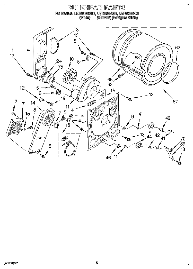 SECTION Diagram and Parts List for LET6634AW2  Whirlpool Dryer