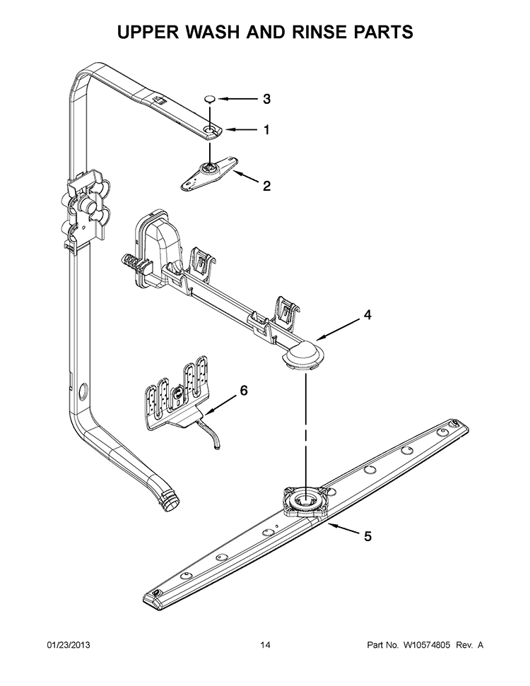 UPPER WASH AND RINSE PARTS Diagram and Parts List for WDF730PAYB4  Whirlpool Dishwasher