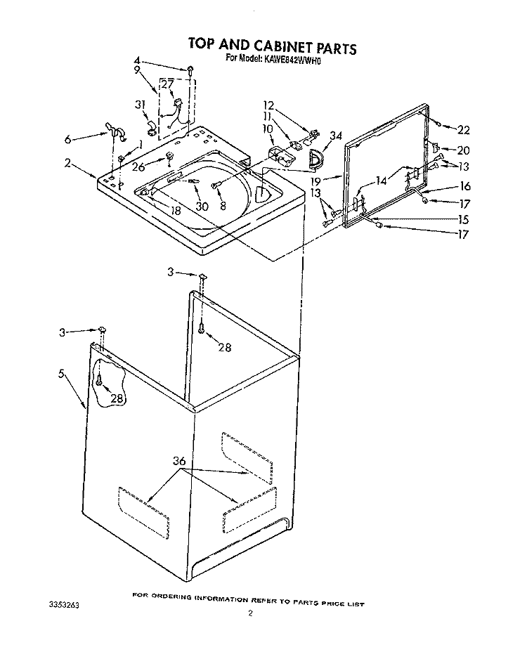 TOP AND CABINET, LIT/OPTIONAL Diagram and Parts List for KAWE842WAL0  Whirlpool Washer