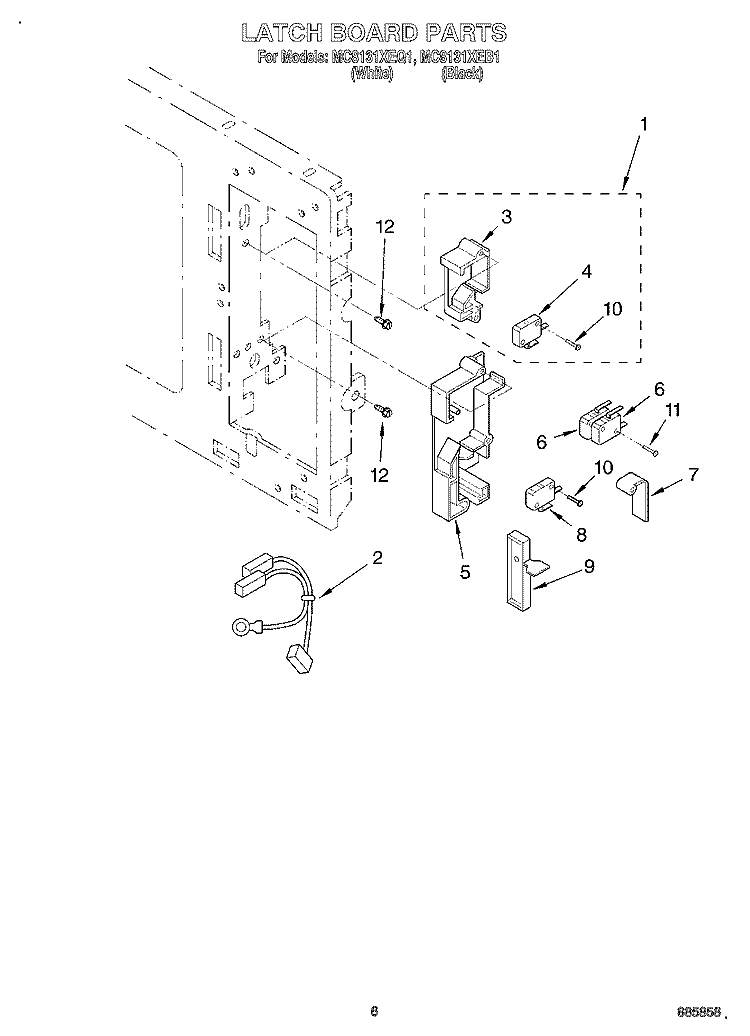 LATCH BOARD Diagram and Parts List for MC8131XEB1  Whirlpool Wall Oven