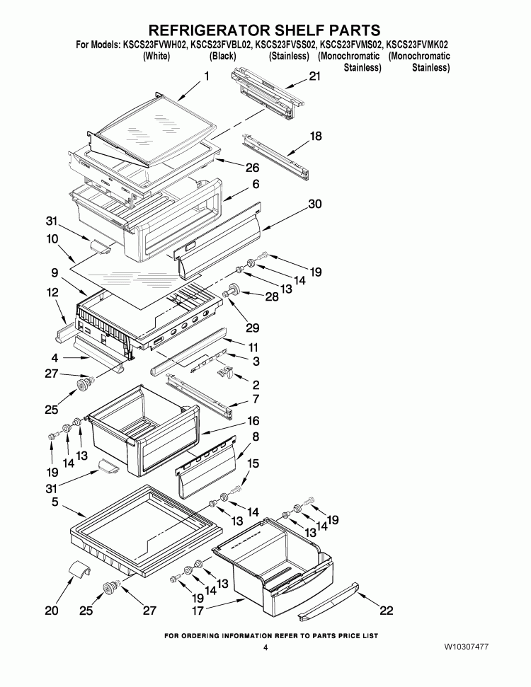REFRIGERATOR SHELF PARTS Diagram and Parts List for KSCS23FVMK02  KitchenAid Refrigerator