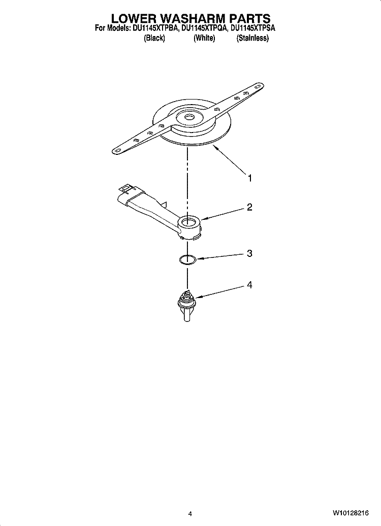 LOWER WASHARM PARTS Diagram and Parts List for DU1145XTPBA  Whirlpool Dishwasher