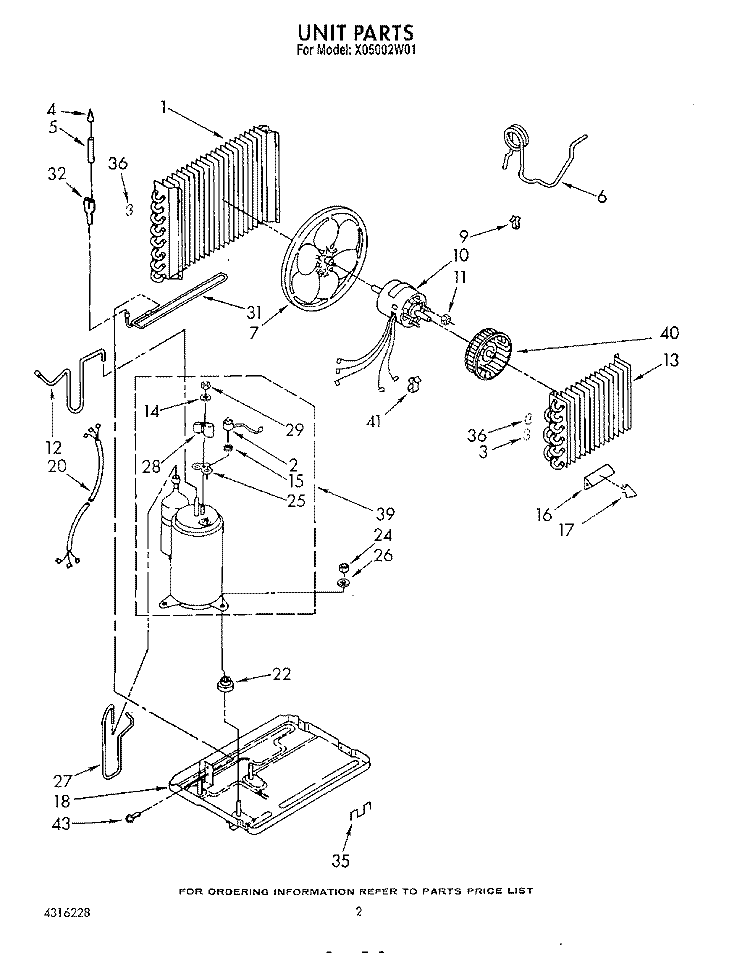 UNIT Diagram and Parts List for X05002W01  Roper Air Conditioner