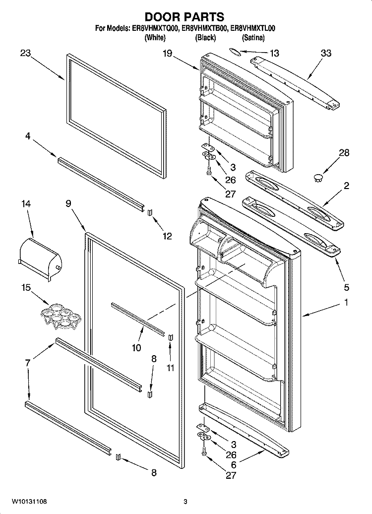 DOOR PARTS Diagram and Parts List for ER8VHMXTQ00  Whirlpool Refrigerator