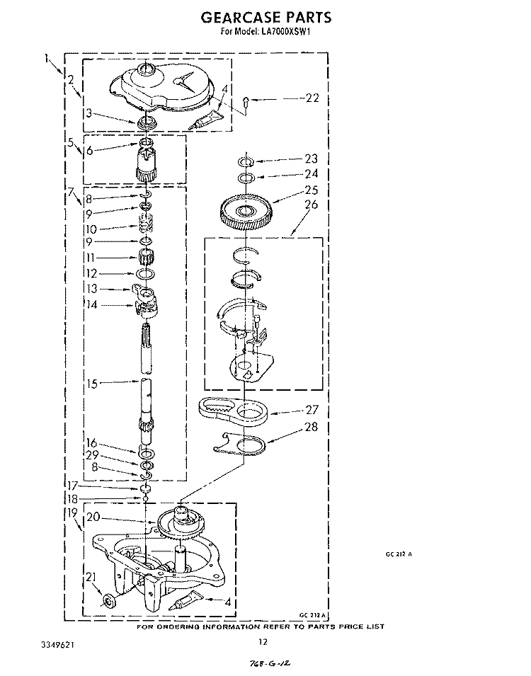 GEARCASE Diagram and Parts List for LA7000XSW1  Whirlpool Washer