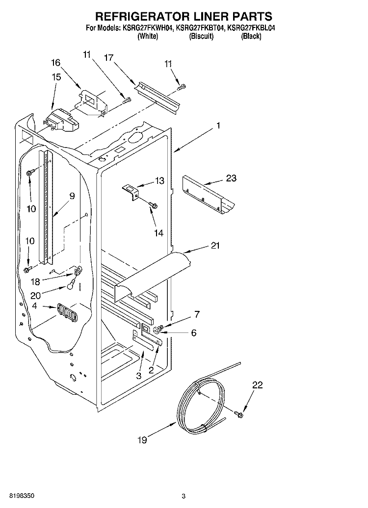 REFRIGERATOR LINER Diagram and Parts List for KSRG27FKWH04  KitchenAid Refrigerator