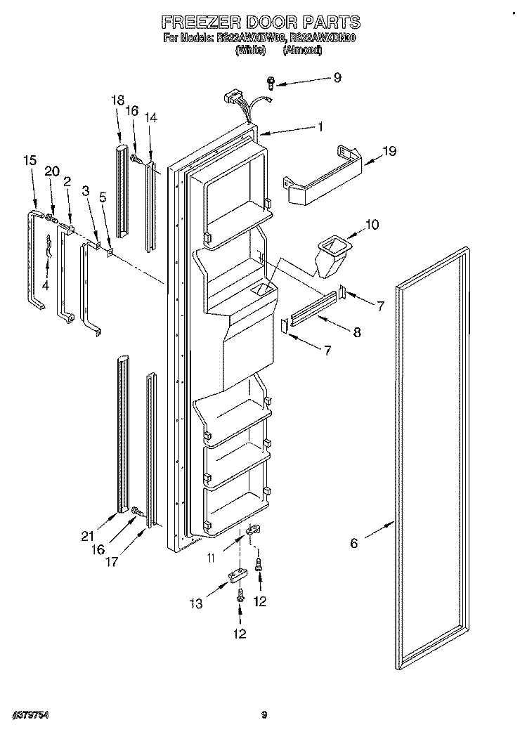 FREEZER DOOR Diagram and Parts List for RS22AWXDN00  Roper Refrigerator